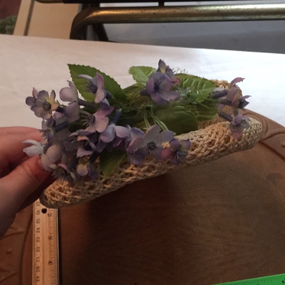 Tan hat with blue flowers - Picture 2 of 8